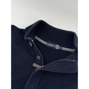 Gazman Mens Navy Blue Textured Knit Quarter Zip Button Mock Neck Sweater Size M